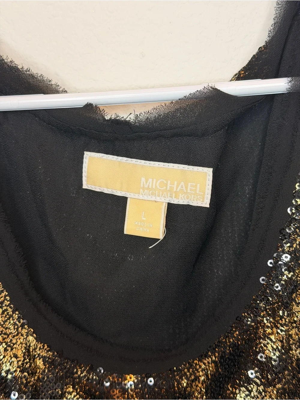 MICHAEL Michael Kors Gold Foil Animal Print Sleeveless Cocktail Shift Dress L - Picture 5 of 6